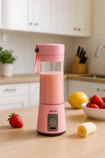  Mélangeur portable USB Jocca | 380 ml | Batterie rechargeable USB | 4 lames en acier inoxydable | Design compact et léger | Idéal pour les smoothies, les shakes protéinés, les jus frais et les boissons saines partout