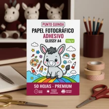 Rayale Papel Fotográfico Adhesivo Glossy A4 Premium – Pack 50 hojas de 150 gr para Stickers, Emprendimientos, Fotos, Empaques, Etiquetas, Cuadernos – Compatible con Impresoras Inkjet  | Punto Guinda - Blanco - Ver 1