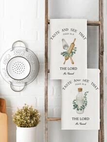 2 piezas de Utensilios de Cocina Toallas de Cocina Nuevo Regalo para el Hogar Inspirador Absorbente Toallas Decorativas de Cocina Plantas Verdes Trapos de Cocina Toallas de Mano Decorativas - Multicolor - Ver 4
