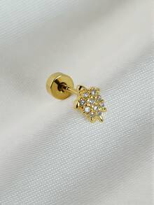 1PC Delikatne złote kolczyki ze stali nierdzewnej, kobiece, urocze małe żółwie morskie, kolczyki z cyrkonii, płaskie z tyłu, chrząstka, helisa, antyskrawek, standardowa biżuteria do piercingu płatka ucha, 20G