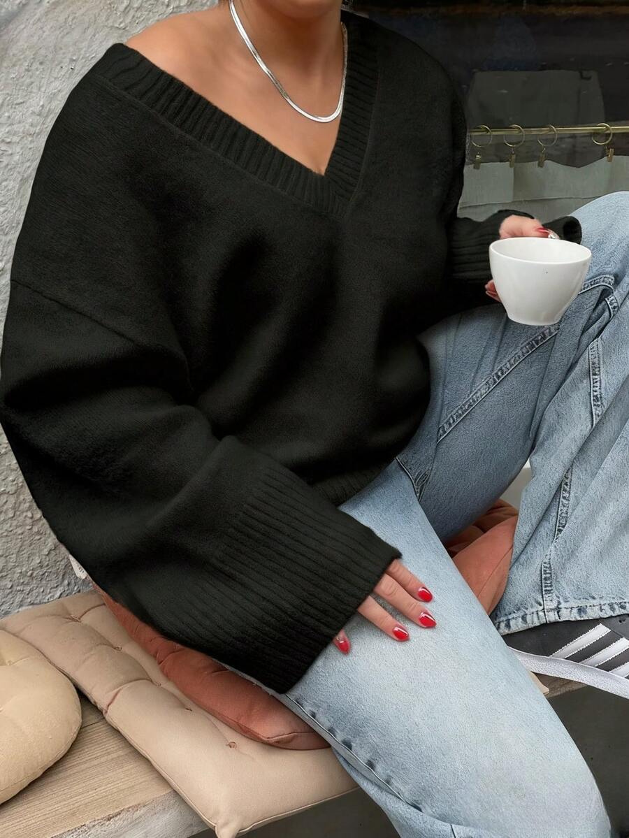 Große Größen Boho Urlaubs Party Vintage Stil locker geschnittener V-Ausschnitt Einreiher gerippter Strick Cardigan