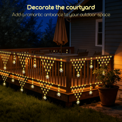 1 szt. Oświetlenie nastrojowe LED w kształcie płatka śniegu, siatka rybacka w kształcie płatka śniegu, oświetlenie zewnętrzne w kształcie okapu, trójkątna siatka oświetleniowa USB, kurtyna świetlna, 100 diod LED, odpowiednie na dach, namiot, do dekoracji ogrodu, na Boże Narodzenie, na kemping, do dekoracji lodowych