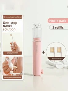 迷你便携折叠牙刷套装带牙膏收纳盒，二合一牙刷轮，多种颜色可选，商务旅行必备工具，成人软毛牙刷，酒店牙刷，旅行洗漱用品必备，牙齿美白，方便收纳