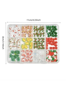 1Box Random Mixed ABS Christmas Nail Charms Cute Santa Claus Snowman Reindeer Christmas Tree Bells Red And Green Bows Suitable For Use At Festival Parties Nail Art Accessories DIY