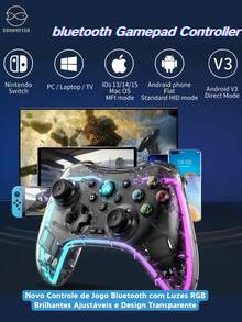New Transparent Adjustable RGB Glare Lights Bluetooth Gamepad Controller Fr Switch - 黑色 - 查看 1