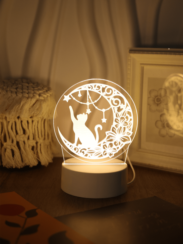 1pc USB 3D Cat & Moon Creative Night Light, LED Decorative Desk Lamp, Unique USB Powered Small Night Light