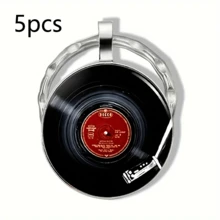 圆形合金钥匙扣配玻璃吊坠，黑色乙烯基唱片设计，适合情侣钥匙扣、生日、毕业典礼、圣诞节、节日派对装饰 - 单个汽车配件包饰背包适合学校可爱哥特式 Y2k 包饰挂绳带身份证夹汽车配件包饰