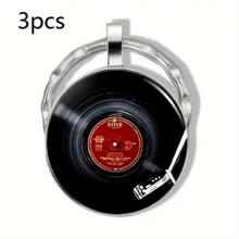 圆形合金钥匙扣配玻璃吊坠，黑色乙烯基唱片设计，适合情侣钥匙扣、生日、毕业典礼、圣诞节、节日派对装饰 - 单个汽车配件包饰背包适合学校可爱哥特式 Y2k 包饰挂绳带身份证夹汽车配件包饰