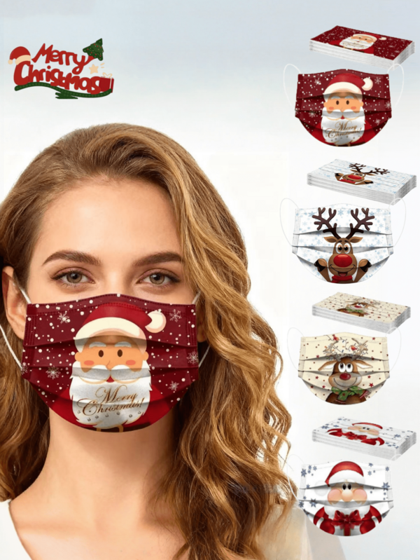 10 Stück - Einweg-Schutzmasken mit Weihnachtsmann-Motiv, bequem, atmungsaktiv, windundurchlässig, Weihnachtsparty Dekoration