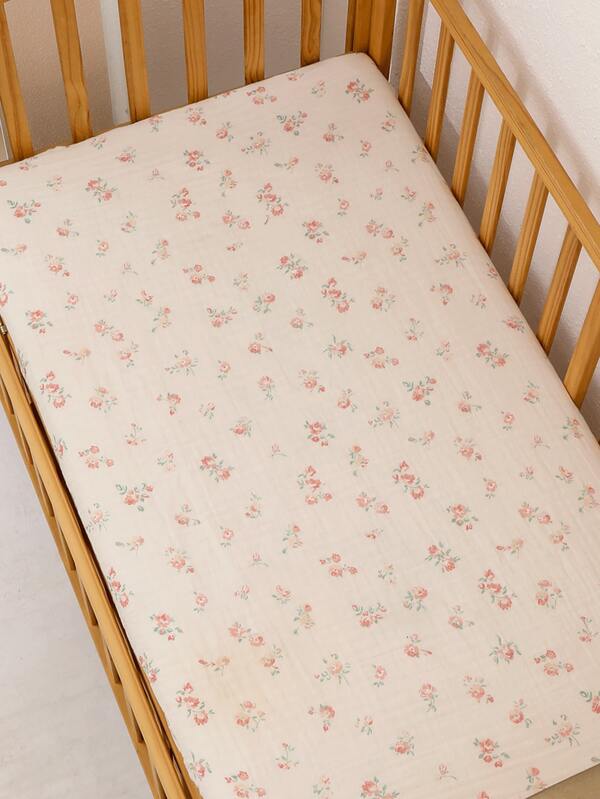 1pc Oeko-Tex Certified Floral Baby Crib Fitted Sheet, Soft Breathable Comfortable For Cradle Crib Or Rectangular Mattress