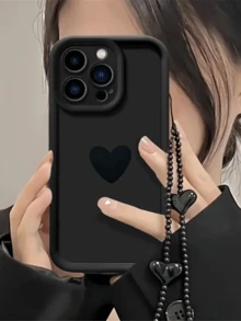 1 Piece Fashionable Black Heart-Shaped Phone Case, Compatible With Apple 12/13 Pro Max, Honor X7, Galaxy A56 5G, Infinix Smart 8, Infinix Hot 40i, Spark 20, Spark 20C, Spark Go 2024, Redmi Note 14 5G, Moto E22/E22i, OPPO A54, Full Coverage Shockproof Protective Cover, Minimalist Design With Wrist Strap, Suitable For Daily Use And Outdoor Carrying Waterproof Anti-Fall Scratch Resistant