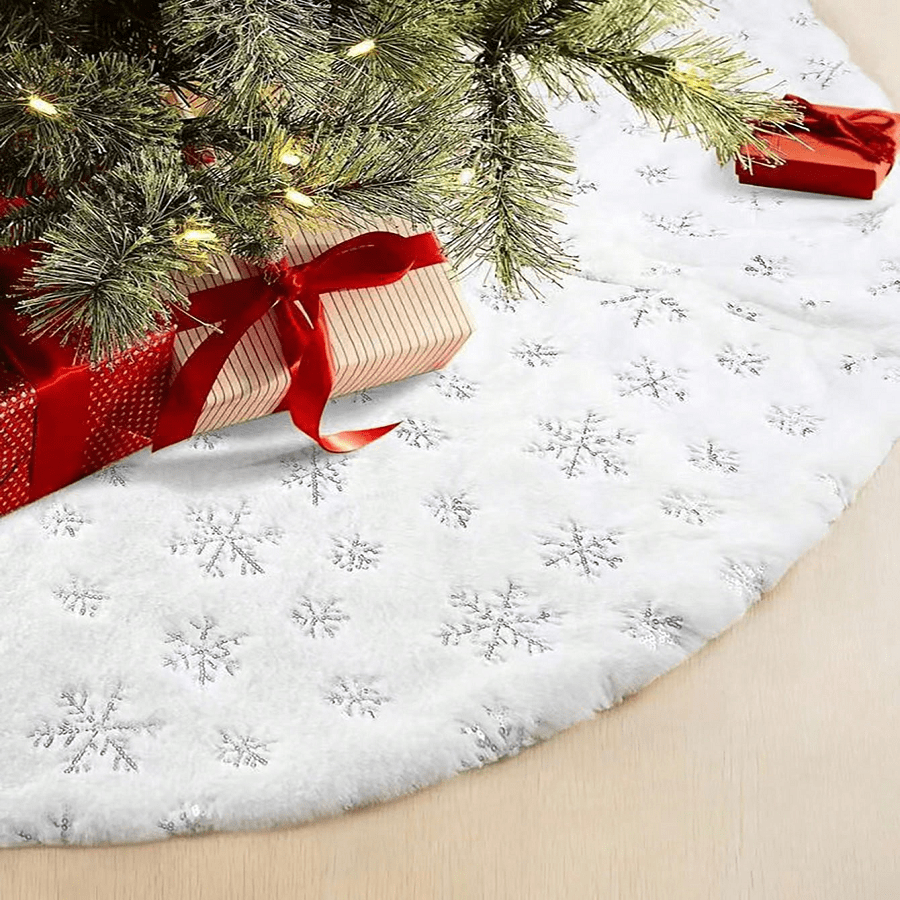 1pc Christmas Tree Skirt Shiny Snowflakes Luxury Plush Tree Decoration Holiday Romantic Decor Xmas Party Home Market Indoor Outdoor Home Decor Christmas Decorations Room Decor Winter