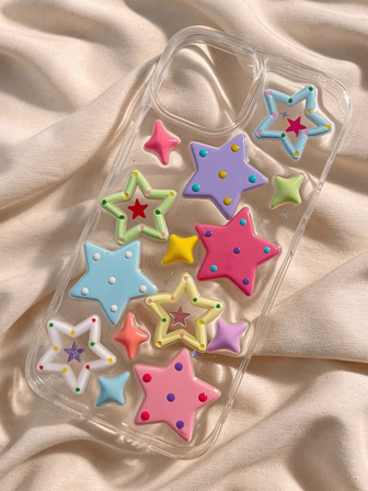 彩色多巴胺三维树脂星星，兼容苹果16 Pro Max手机壳，苹果14/13透明防震