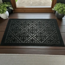 Tapete de Entrada Exterior con Diseño de Rombos y Flores Antiderrapante Alfombra Decorativa para Casa Uso Interior y Exterior - Negro - Ver 3