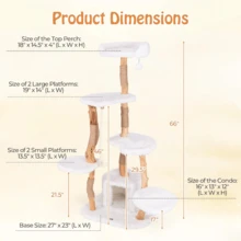 PETSITE 66 Inch Tall Wooden Cat Tree Tower, Multi-Level Cat Tower With Jute Scratching Posts, Sisal Rope, Cat Condo, And Dangling Ball, Soft Long Plush, Modern Cat Tree For Indoor Cats Large Adult - 最初的 - 查看 3
