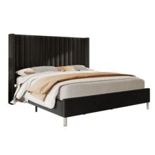 Queen/King Size Bed Frame With LED Headboard, Charging Ports, And 4 Storage Drawers, Functional Noise-Free Platform Bed, No Box Spring Required - Black - View 8