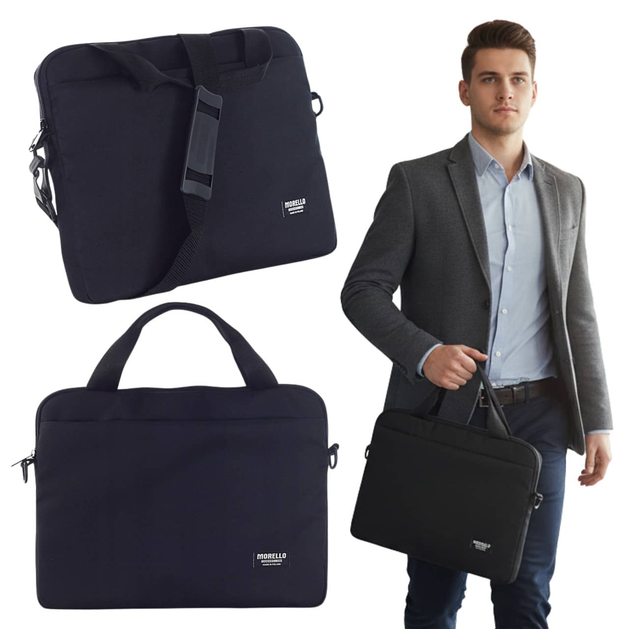 The Morello 17.3" Laptop Bag Features A Durable And Lightweight Unisex Design, High-Quality Polish Production. Protection, Style, And Comfort For Work, Travel, And Everyday Use. Roomy And Functional! - Black - View 1