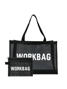 Portable Large Capacity Mesh Tote Bag And Mesh Makeup Bag,Mesh Beach Bag With "WORKBAG" Letter Printing Pattern ,Portable Multipurpose Storage Bag Is An Ideal Shopping Bag, Suitable For Men And Women, Couples, Daily Use, Dating, Birthdays, Holidays, Back To School, Summer, Holidays, Beaches, Travel, Commuting