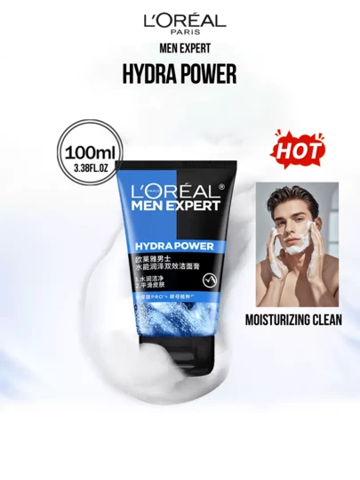 L’Oreal Paris Gel limpiador facial Men Expert Hydra Power 50/100 ml. Fórmula de doble acción con agua. Limpia profundamente, hidrata y suaviza la piel con ácido hialurónico PRO y extracto de levadura de doble fermentación. Apto para uso diario. Deja la piel fresca y cómoda. Ideal para hombres que buscan una limpieza hidratante. El regalo perfecto para él. Disponible en tamaño grande y mini de viaje.