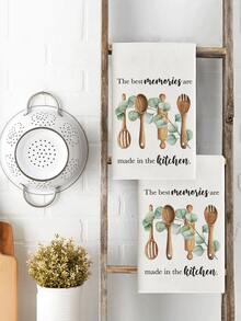 2 piezas de Utensilios de Cocina Toallas de Cocina Nuevo Regalo para el Hogar Inspirador Absorbente Toallas Decorativas de Cocina Plantas Verdes Trapos de Cocina Toallas de Mano Decorativas - Multicolor - Ver 4