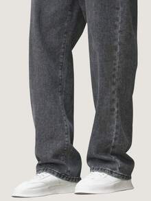 Balloon Pants Men's Jeans Bag Wide Leg Streetwear Faded Graphite Gray - 灰色 - 查看 7