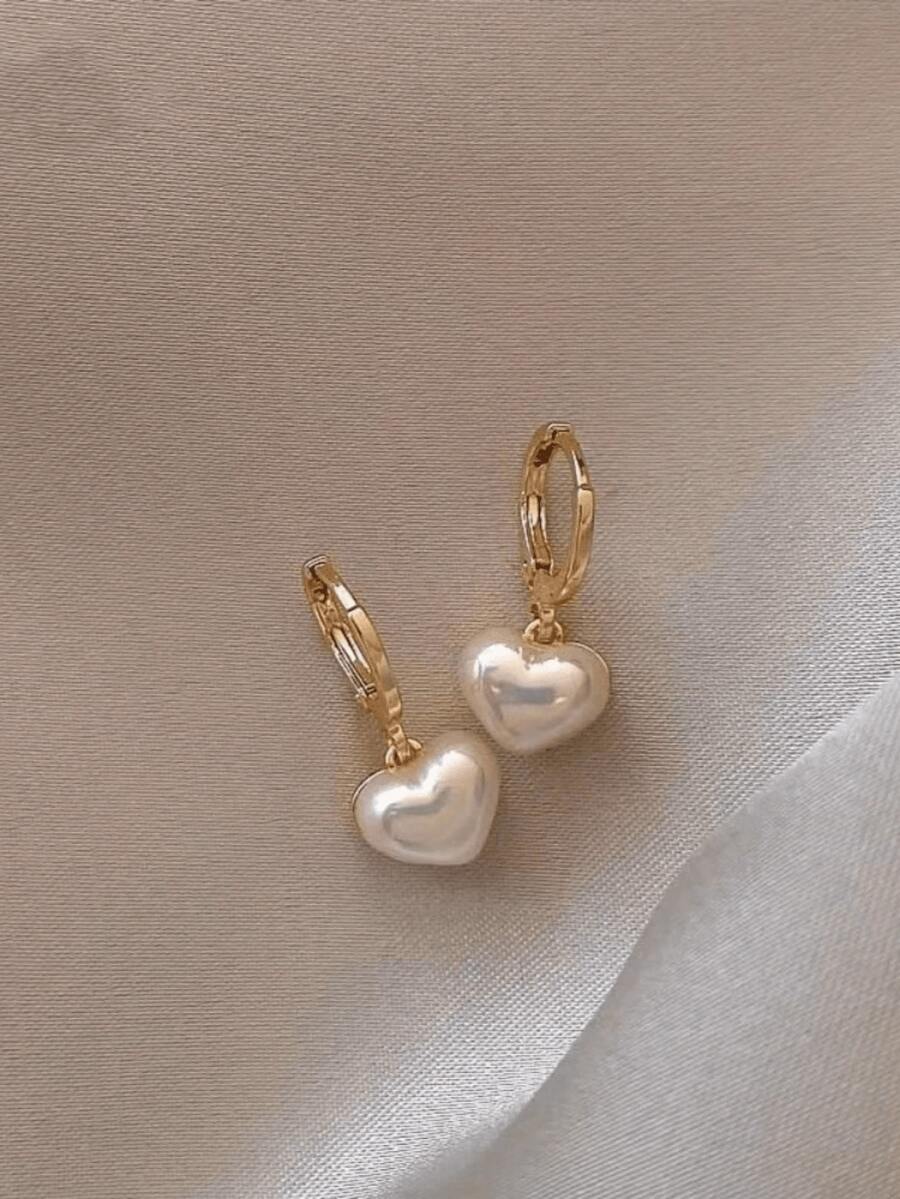 1 Pair Fashion Heart-Shaped Faux Pearl Pendant Earrings, Jewelry Gift For Holidays, Suitable For Daily Wear For Girls, Mother's Day Gift - one-size - View 1