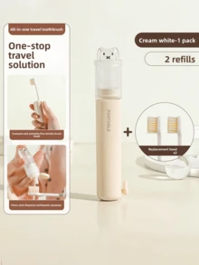 迷你便携折叠牙刷套装带牙膏收纳盒，二合一牙刷轮，多种颜色可选，商务旅行必备工具，成人软毛牙刷，酒店牙刷，旅行洗漱用品必备，牙齿美白，方便收纳