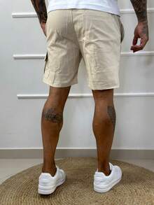 Men's Cargo Bermuda Shorts With Elastic - Khaki - View 4