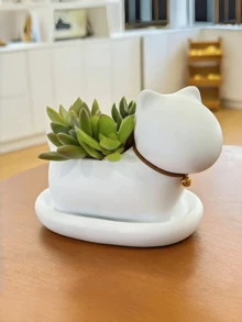 1 pieza Maceta creativa con forma de gato, decoración de escritorio para plantas suculentas, maceta para cactus y suculentas - Multicolor - Ver 5