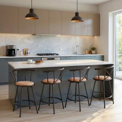 Meubles Cosy 4er-Set Barhocker in modernem Design, braun, 360° drehbar, bequem, mit Fußstütze, Metallrahmen, platzsparend, gepolstert, für Küche, Bar, Spielzimmer (56,5 x 39,5 x 85 cm).