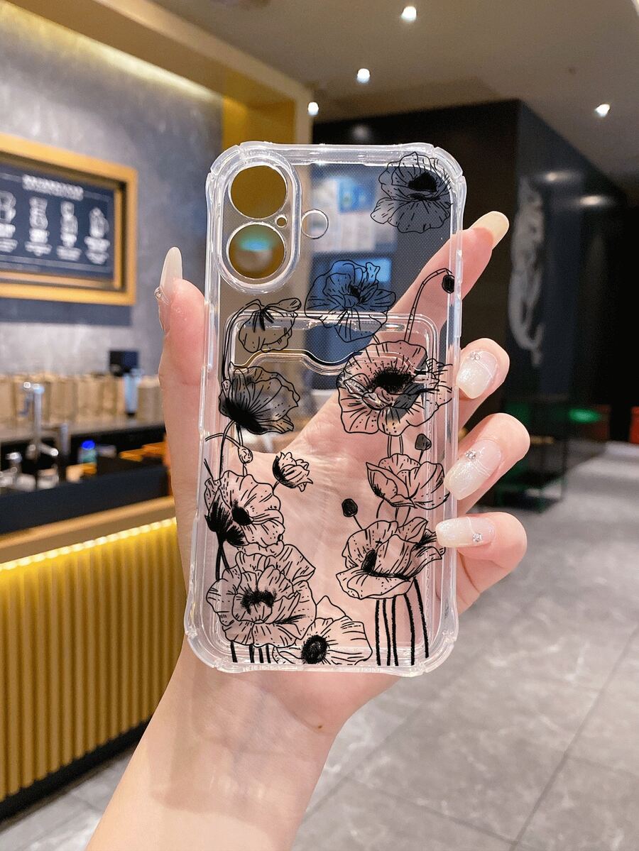 1pc Transparent Pink TPU Shockproof Phone Case With Dried Flower & Fruit Elements, Ink Painting Floral Print, Fashionable & Creative Protective Phone Cover, Suitable As Birthday, Holiday, Anniversary Gift For Girlfriend/Boyfriend, Best Friend, Spouse, Family, Coworker, Compatible With IPhone