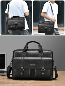WEIXIER Unisex Briefcase Laptop Bag Large Tote Bag, Men's Handbag Shoulder Bag, Multi-Pocket, Adjustable Detachable Strap, Casual Commuter Bag, Minimalist Business Bag, Suitable For School, Commuting, Shopping, Gift For Loved Ones