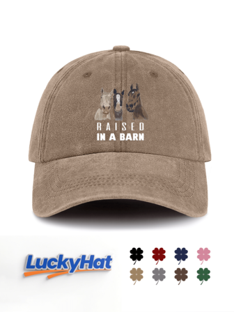 1 Pc RAISED IN A BARN Print Washed Baseball Cap For Men&Women, Classic Casual Stylish Vintage Soft Sweatband Adjustable Size Lightweight Versatile Vintage Dad Hat, Suitable For Outdoor Sports Daily Wear Party Vacation Beach Holidays Perfect As A Gift For Families And Friends