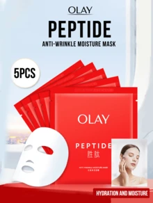 Olay Peptide Anti-Wrinkle Moisture Mask 1/5pcs, Regenerist Collagen Peptide Mask, Anti-Aging Face Mask With Niacinamide, Deep Hydration & Wrinkle Reduction, Firming Lifting Mask For Fine Lines, All Skin Types, Daily/Overnight Use - Peptide Anti-wrinkle Moisturizing Red Bottle Mask - View 2