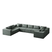 188Inch Corduroy Modular L Shaped Sectional Sofa Luxury Floor Couch Set Upholstered Indoor Furniture FoamFilled Compressed Sofa For Living Room Bedroom 8 PC Free Combination - 軍綠+燈芯絨+8座1 - 查看 3