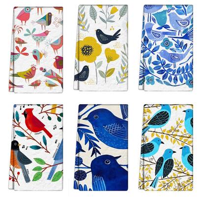 2/4 Pcs Set, Vintage Bird Art Print Dish Towels, Super Absorbent Microfiber Modern Towels, Cooking And Baking Tea Towels, Dish Cloths, Cleaning Towels, Hand Towels, Tea Towels, Ultra Soft And Highly Absorbent, Kitchen Decor, Gifts For Neighbors, Gifts For Mom, Birthday Gifts, Housewarming Gifts For Friends, Kitchen Essentials, Daily Necessities