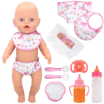 Baby Doll Accessory Set, Reborn Doll Toy,Newborn Doll Toy, Including Doll Cutlery Set, Bib, Dummy,Nappies And Feeding Bottle. Ideal For Children Aged 3And Above For Party Games And Parent-Child Bonding,Making The Perfect Festive Gift (Doll Not Included;Accessory Colours And Patterns Are Random).