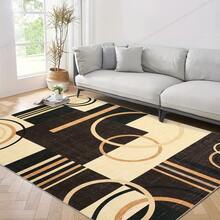 1pc Washable Carpet, Modern Geometric Pattern, Suitable For Living Room, Bedroom, Office, Striped & Circular Design, Contemporary Distressed Style, Low Pile, Neutral Soft, Patchwork Square Pattern, Navy Blue/Grey - Multicolor - View 28