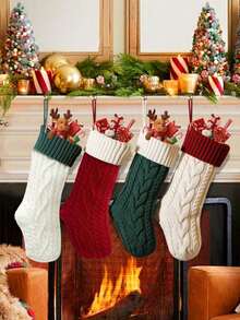 1pc Christmas Knit Stockings, 18" Large Xmas Hanging Stockings Socks, Double Sided Fireplace Hanging Stockings, Christmas Decorations, Party Gifts Party Favors, Personalized Initial Stocking, Christmas Tree Decorations, Christmas Decorations For Home, Christmas Decorations For Home, Christmas Gifts Package, Christmas Decor, Noel Decor, 2026 New Year Decor,Christmas Gifts