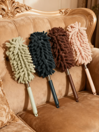 1P Chenille Dusting Brush For Cleaning And Dust Removal -- Mini Dusting Brush For Home Use, Extendable And Flexible For Crevices, Car Dusting Brush, Chenille And Stainless Steel