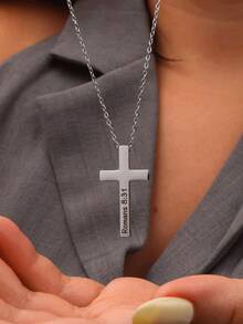 1 Customized Name Necklace, Personalized Cross Necklace Carving, Durable Stainless Steel Gift - Multicolor - View 3