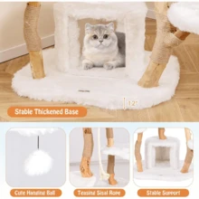 PETSITE 66 Inch Tall Wooden Cat Tree Tower, Multi-Level Cat Tower With Jute Scratching Posts, Sisal Rope, Cat Condo, And Dangling Ball, Soft Long Plush, Modern Cat Tree For Indoor Cats Large Adult - 最初的 - 查看 5
