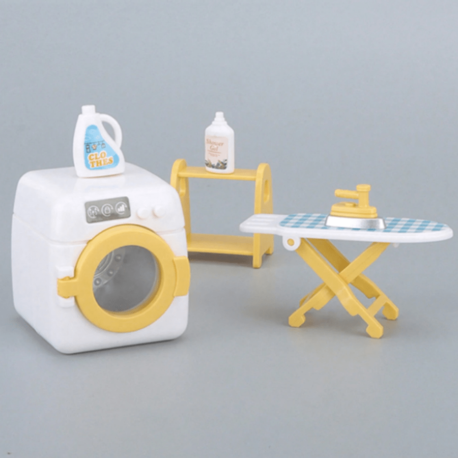 8 Stück Mini Puppenhaus Waschmaschine, Staubsauger, Waschküchen-Set, geeignet für Wasch- und Badezimmer Modell DIY Zubehör, Szenendekoration Werkzeuge, Rollenspielspielzeug, Geburtstagsgeschenke für 3-12 Jahre alte Jungen und Mädchen