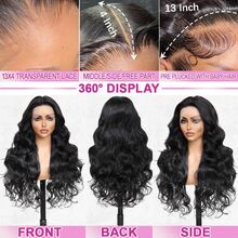 30 Zoll 13x4 HD Lace Front Perücken Upgrade Menschliches Mischgewebe Haar #1B Naturfarbe Perücken für Frauen 13x4 Frontal Lace HD transparente Spitzenperücke 200% Dichte Mischgewebe Haar Perücke Vorausgerupft Perücke mit Baby Haar