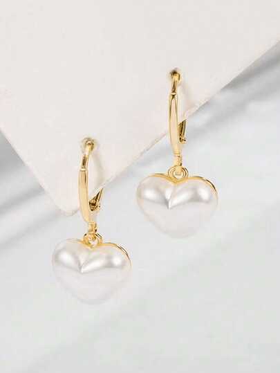 1 Pair Fashion Heart-Shaped Faux Pearl Pendant Earrings, Jewelry Gift For Holidays, Suitable For Daily Wear For Girls, Mother's Day Gift