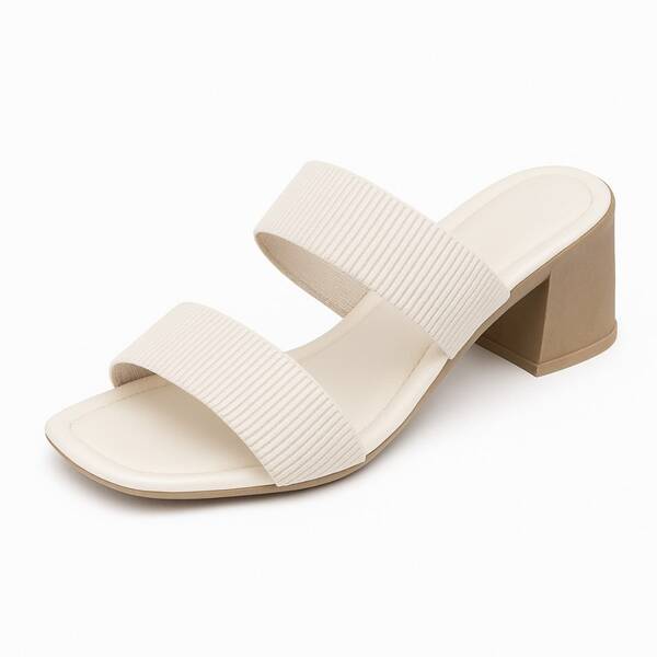 Sandália Feminina Salto Bloco Médio Confortável • Tiras Largas Neutras • Casual / Elegante Verão