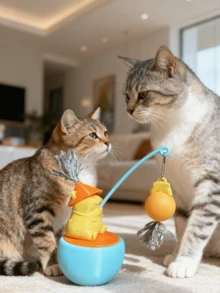 New Cat Toy Set: Teaser Wand + Cute Tumbler Scratching Ball, Self-Playing For Boredom Relief Cat Teasing Tumbler Interactive Self-Amusing Entertaining Novelty Wobble Cat Scratch Ball For Puppy Indoor Cats Playing With Ball 360 Degree Rotation Interactive Cat Ball Toy Kitten Game For Hunting Simulation Mental Stimulation Scratching