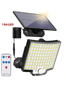 1 Stück 56/106/160 LED Solar Wandleuchte mit Bewegungssensor, wasserdicht, geeignet für Außenbereich Garten Villa Balkon Wandbeleuchtung (Die SOS-Taste auf der Fernbedienung hat keine tatsächliche Funktion) - Verschiedenfarbig - Übersicht 1