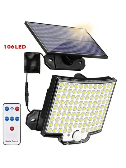 1pc 56/106/160LED Solar Wall Light With Motion Sensor Waterproof Suitable For Outdoor Courtyard Garden Villa Balcony Wall Atmosphere Lighting(The SOS Button On The Remote Control Has No Actual Function)