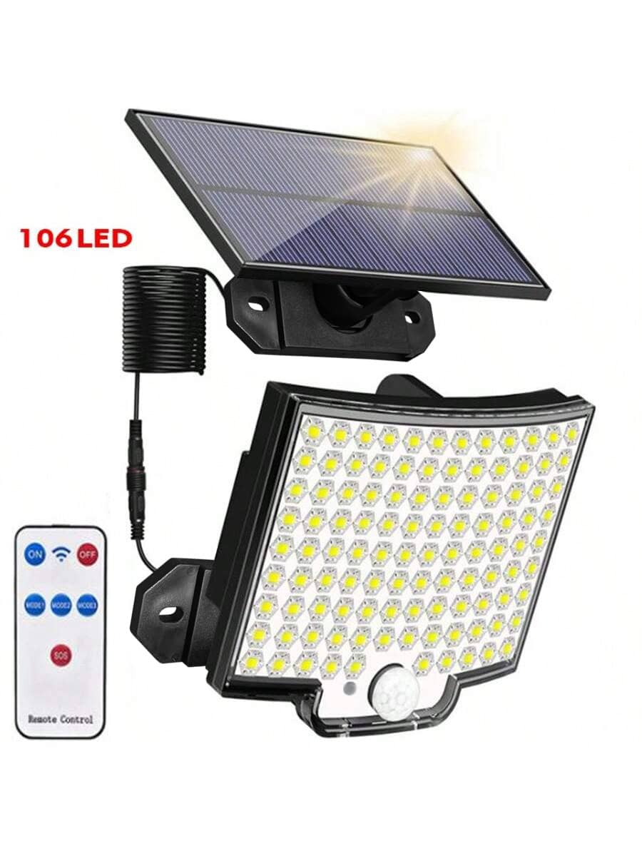 1 Stück 56/106/160 LED Solar Wandleuchte mit Bewegungssensor, wasserdicht, geeignet für Außenbereich Garten Villa Balkon Wandbeleuchtung (Die SOS-Taste auf der Fernbedienung hat keine tatsächliche Funktion) - Verschiedenfarbig - Übersicht 1